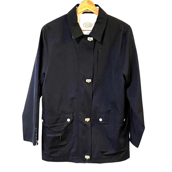 Talbots Water Resistant Jacket Coat Sz M Navy Zip and Clip Preppy Coastal Spring - Picture 1 of 11